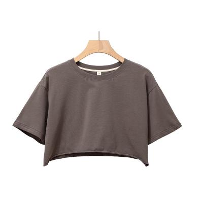 China Quality Cotton Breathable Casual O-Neck Solid Color Short Sleeve Women T-Shirts Crop Top for sale