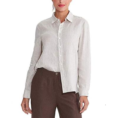 China Viable Wholesale Casual Roll Up Sleeve Button Turn-Down Loose Collar 100% Womens Canvas Shirts for sale