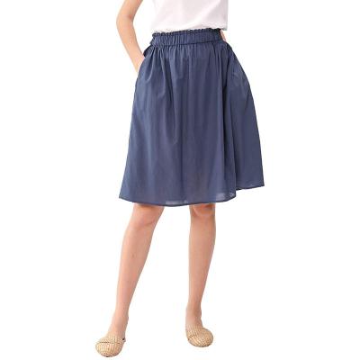 China Girls Women's Breathable Skirts A Line Fashion Cotton Ramie Blend Waistband Natural Elastic Knee Length for sale