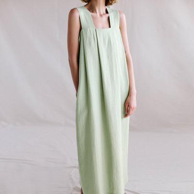 China Viable Casual Woven Ramie Sleeveless Loose Solid Color Long Maxi Dress for sale