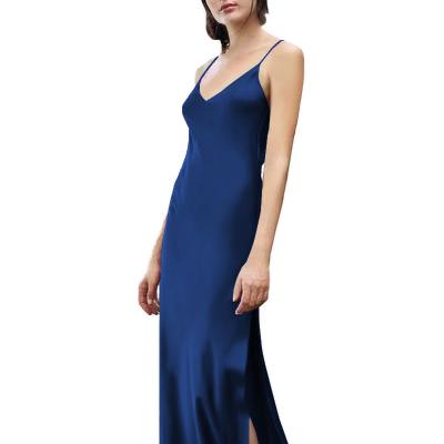 China Women Summer Elegant Anti-Static Sexy V-Neck Long Satin Sleeveless Dresses For Party for sale