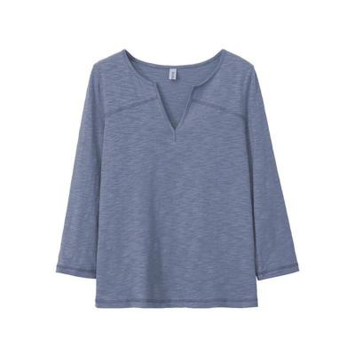 China Breathable Summer Fashion 100% Cotton V-Neck Long Sleeve Blouse Women T-Shirts for sale