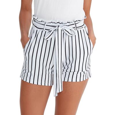 China Breathable Eco-Friendly Summer Knitted Cotton Spandex Womens Stripe Casual Shorts With Belts Pockets for sale