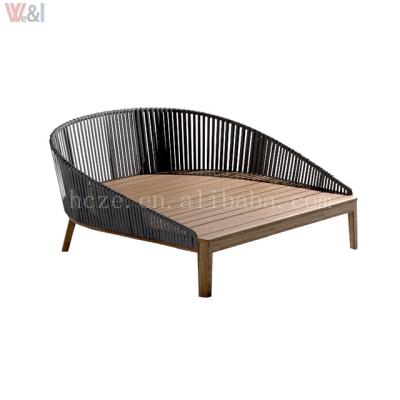 China Modern Rope Woven And Teak Sun Lounger For Garden for sale