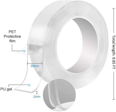 China Waterproof 3 Meters Removable Adhesive Nano Gel Tape for sale