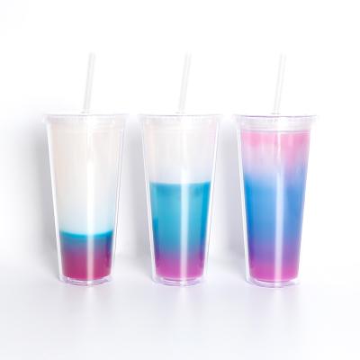 China Sustainable Coldcup Clear Double Sided Tumbler Cups With Lids And Straws Doble Wall With Glitter for sale