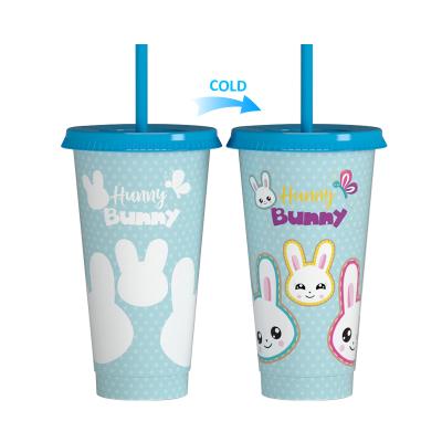 China Viable Mexican Wholesale Custom Reusable Tumbler 24oz Color Changing Cup Plastic Easter Bunny Cup for sale