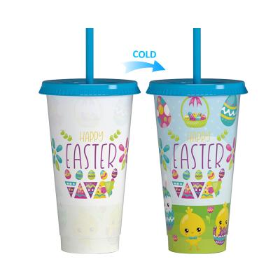 China 24oz Easter Bunny Cups Plastic Reusable Drinks Viable Juice Color Changing Mug for sale