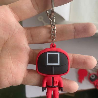 China Transparent Holographic Plastic Key Chain TV The Same Style Squid Game Key Chain With PVC Rubber Pendant Gift for sale