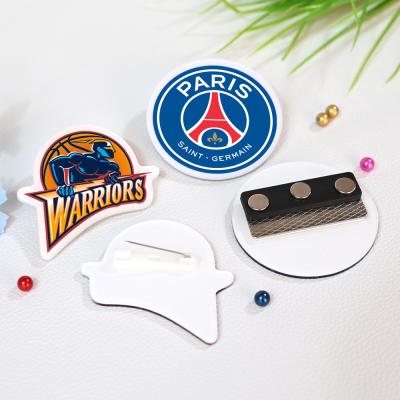 China Custom Sports Logo Metal Buckle Transparent Acrylic Cheap Holographic Safety Pin Badge Magnetic Star Gift Promotion for sale