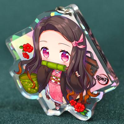 China Personalized Customized Two Inch Double Sided Laser Color Print Anime Transparent Holographic Character Key Chain Custom Gift for sale