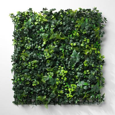 China Easily Assembled Plastic Leaves Hedge Mat Vertical Artificial Ivy Leaf Hedge Panel Fence Green Plant Anti-UV Wall for sale