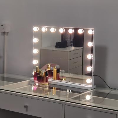 China Lighted Makeup Mirror Hollywood Style LED Vanity Mirror with 15 Touch Dimmer LED Bulbs for Makeup Dressing Table for sale