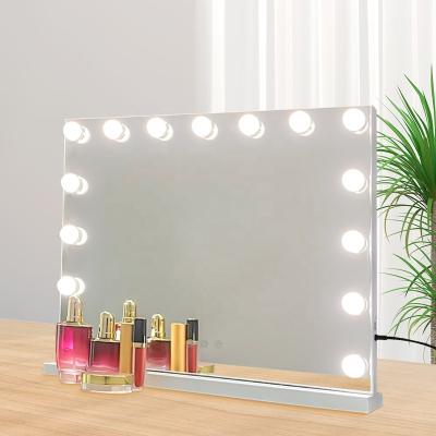 China Lighted Dimmable Table Top Led Vanity Makeup Hollywood Mirror With Light Bulbs for sale