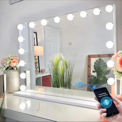 China Lighted Dimmable Table Top Led Vanity Makeup Hollywood Mirror With Light Bulbs for sale