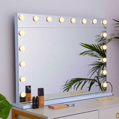 China 18pcs G35 Rectangle Makeup Vanity Table Light Bulb Custom Hollywood Vanity Led Makeup Mirror With Matte Frame for sale