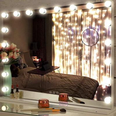 China 18pcs G35 Lighted Bulb Makeup Tabletop Vanity Mirror Large Styles LED Lighted Vanity Mirror For Makeup Desk for sale