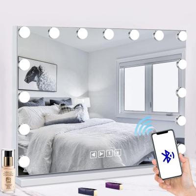 China 15 Lighted Led Lighted Makeup Mirror Fashion Private Label 3 Adjustable Touch Screen Make Up Mirror With Bluetooth for sale