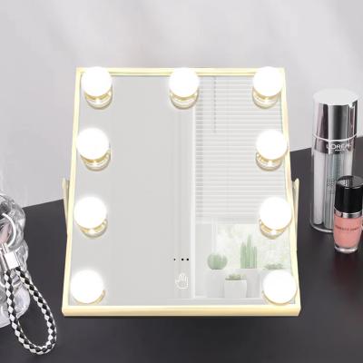 China Hot Selling 9 Bulb Hollywood Vanity Mirror LED Lighted Lighting Desktop Makeup Mirror with 3 Color Feeling Gesture for sale