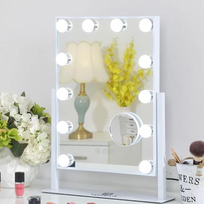 China Lighted Dimmable Table Top Led Vanity Makeup Hollywood Mirror With Light Bulbs for sale