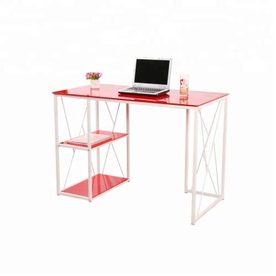 China Regular Modern Glass Table Top Design Office Computer Steel Desk for sale