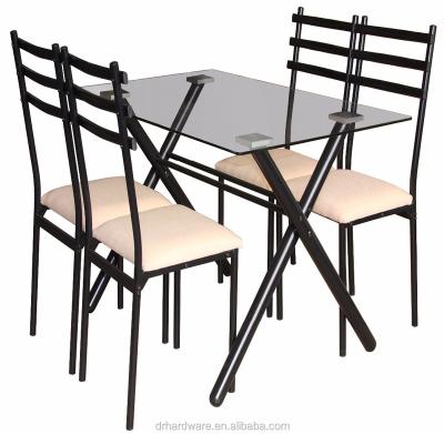 China Convertible modern dining table set with glass and fabric chair seat for sale