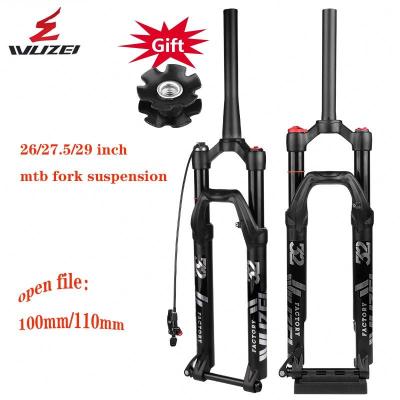 China WUZEI Mountain Bikes Mountain Damping Air Fork Shoulder Fork/27.5 Magnesium/Alloy Mtb Bicycle Fork New 26/27.5/29 Inch Wire Control Linked for sale