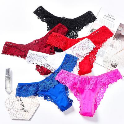 China Antibacterial hot sexy transparent panties T thong pants girls slimming low waist sexy cute lace briefs for sale