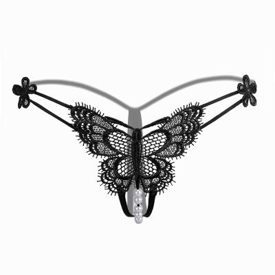 China Open Crotch G - Antibacterial Hot Sexy Open Crotch Butterfly Open Crotch String Panties with White Beads Decoration for sale