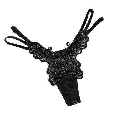 China New Butterfly Ladies Antibacterial Sexy Thong Sexy Underwear Low Waist Hollow Out Lingerie Embroidered Transparent Panties for sale