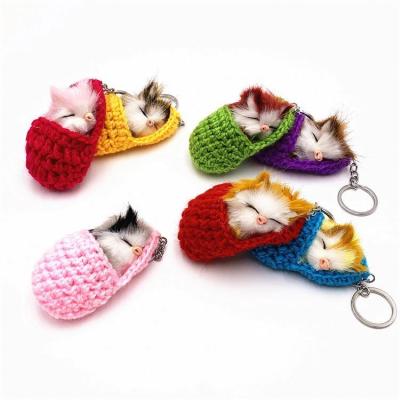 China Olelon Sleep Pompom Key Chain Sleep Bag Promotion Gift Cute Handmade Woven Slipper Fur Keychain Accessories Girl Gift Fluffy Backpack Car for sale