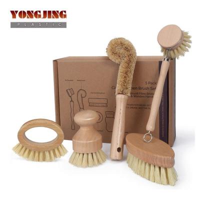 China Eco-friendly Sustainable Kitchen 5pcs Sweeping Brush All Natural Fiber Wooden Floor Dish Bottle Pot Brush Sisal Vegetable Cleaning Brush for sale