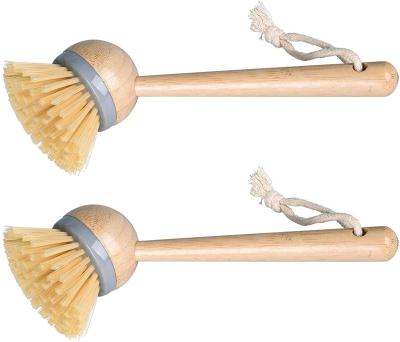 China Sustainable Bamboo Dish Brush, Scrub Brush With Long Handle, Kitchen Brush Scrubber For Kitchen Cleaning for sale