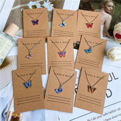 China FASHIONABLE Trendy Multiple Colors Colorful Butterfly Necklace Thin Chain Pendant Necklace For Women Jewelry for sale