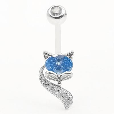 China Sexy Blue Fox Body Jewelry Bling Crystal Zirconia S925 Sterling Silver Belly Button Ring Piercing FASHION Shiny Navel Earring for sale