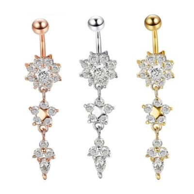 China FASHIONABLE Popular Stainless Steel Piercing Body Rings Flower Gold Navel Ring Rose Gold Navel Ring Set Body Puncture Jewelry for sale