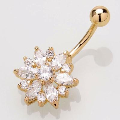 China FASHIONABLE Simple Shiny Navel Ring Body Piercing Earring Sexy Bling Daisy Flower Crystal Zirconia Stainless Steel Jewelry for sale