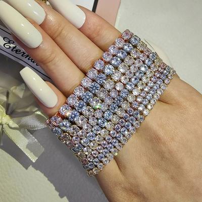 China FASHIONABLE White Zircon CZ Plated Gold Silver Crystal Tennis Chain Brass Bracelet Not To Tarnish Jewelry for sale