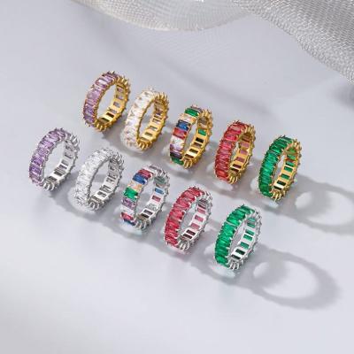 China Fashion Jewelry TRENDY Rings AAA Zirconia Pave Diamond Rings For Women Baguette 18k Gold Plated Stainless Steel Rings Gold Jewelry for sale