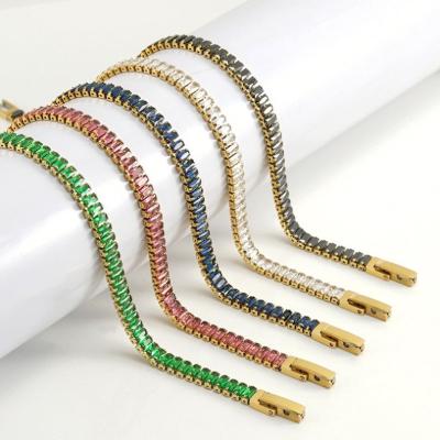 China Wholesale Trendy Luxury Fashion Colorful Women Stainless Steel Zircon Bracelets Diamond Tennis Bracelets Rectangular Cubic for sale