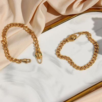 China TRENDY/VINTAGE Romantic Adds to Zirconium Snakehead Bracelet with 18K Gold Plated Stainless Steel Cuban Bracelet for sale