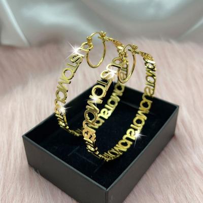 China TRENDY Fashion Custom Boho Letters Name Alphabet Circle Earrings Stainless Steel Personalized Jewelry Big For Women Girls for sale