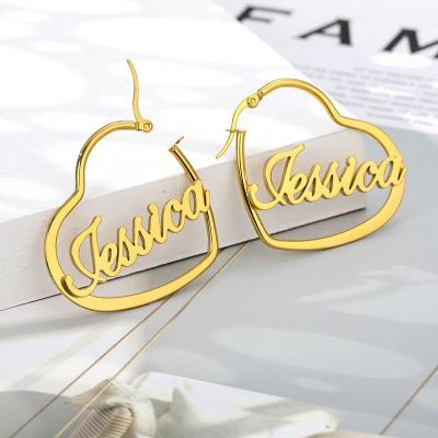 China Fashion Stainless Steel Lady Earrings Latest Heart Lady Earrings Latest Heart Design Letter Name Women Circle Custom Made Custom Earrings for sale