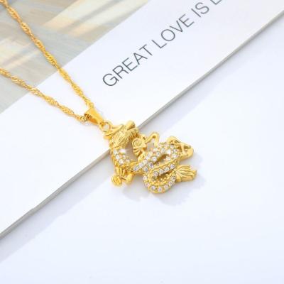 China TRENDY Stainless Steel Crystal Rhinestone CZ Dragon Necklace Hip Hop 18K Gold Plated Mens Womens Jewelry Wholesale for sale