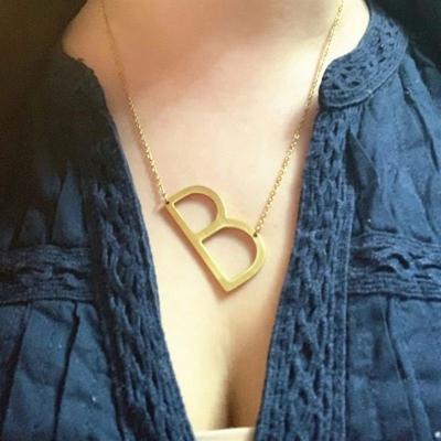 China TRENDY Trendy Initial Gold Plated Stainless Steel Necklace Alphabet Pendant Large Personalized Script Monogram Name Letter Necklace for sale