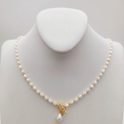 China Vintage TRENDY Fashion Real Stainless Steel 18K Gold Plated Natural Freshwater Pearl Necklace Necklaces Women for sale