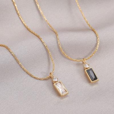 China FASHIONABLE Waterproof 14k Gold Plated Simple Stylish Titanium Steel Necklace Shape Clavicle Chain Women Square Cubic Zircon Pendant for sale