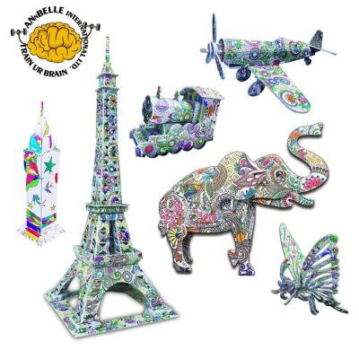 China DIY TOY Architectures Animal Vehicles Houses Girl Flower Garden Secret Idea 3D Coloring Puzzle for sale