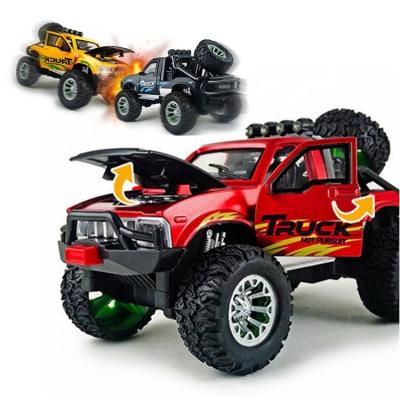 China Diecast Toy 1:24 Die Cast Metal Car Pickup Truck Pull Back Flashing & Sound & Open Door Monster Car for sale