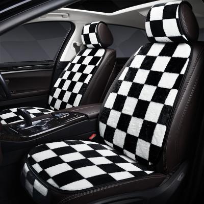 China Eco-friendly winter velvet car seat warm crystal black and white checkerboard for cars universal for 5 seat car seat cover full set for sale